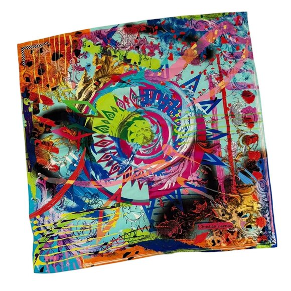 Y2K Christian Lacroix Multicolor Square Silk Scarf 26in Abstract Baroque Print - Picture 1 of 12
